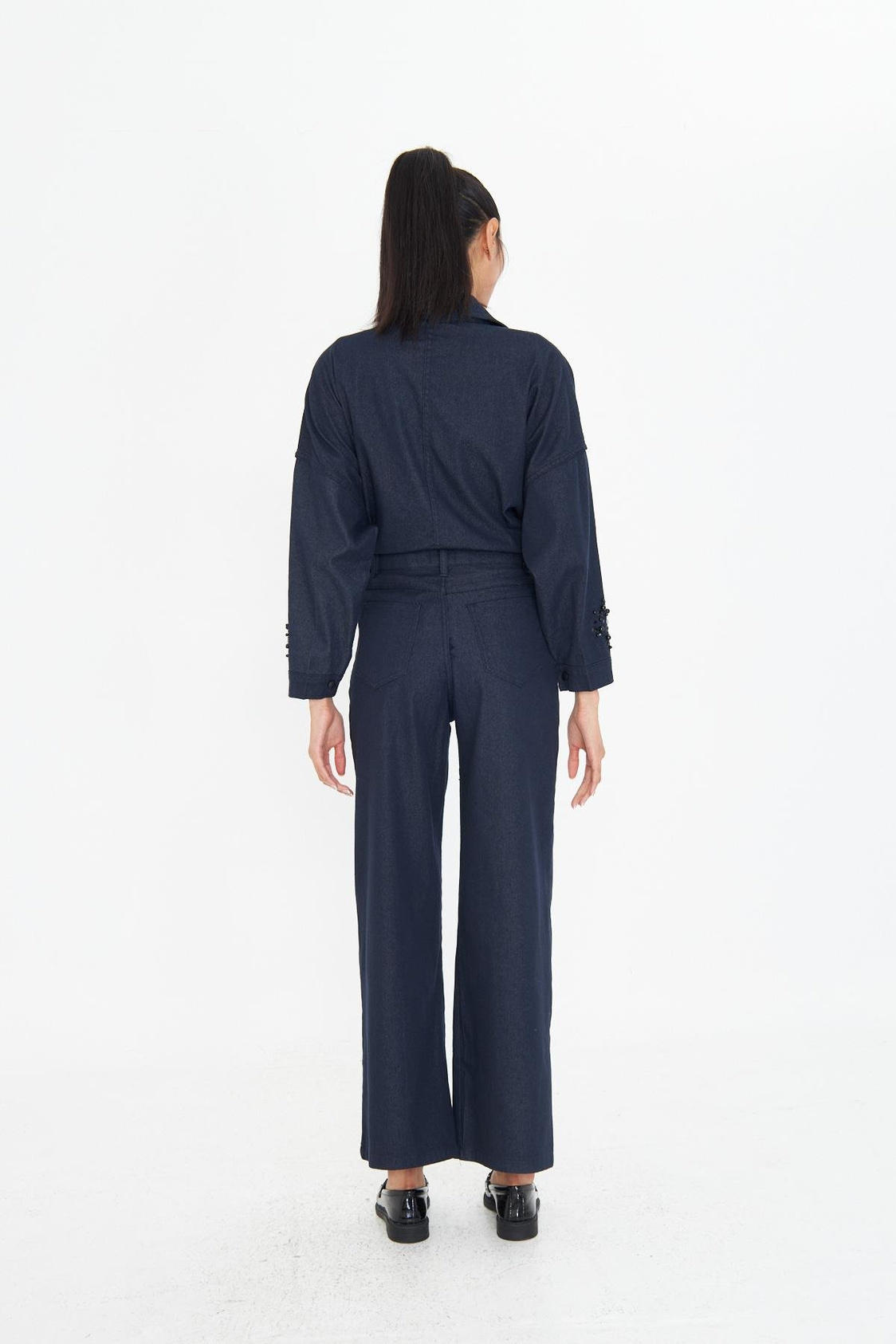 Yüksek Bel Taşlı Denim Pantolon