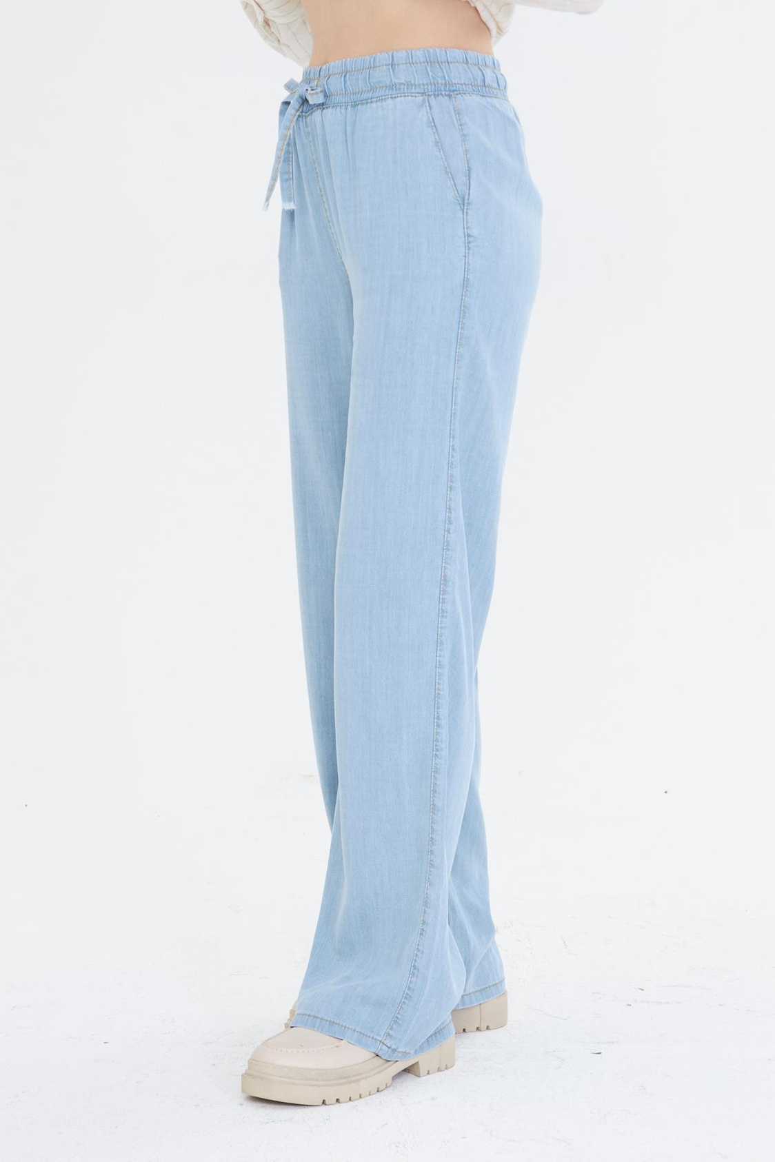 Yüksek Bel Wide-Leg Pantolon - Açık Mavi