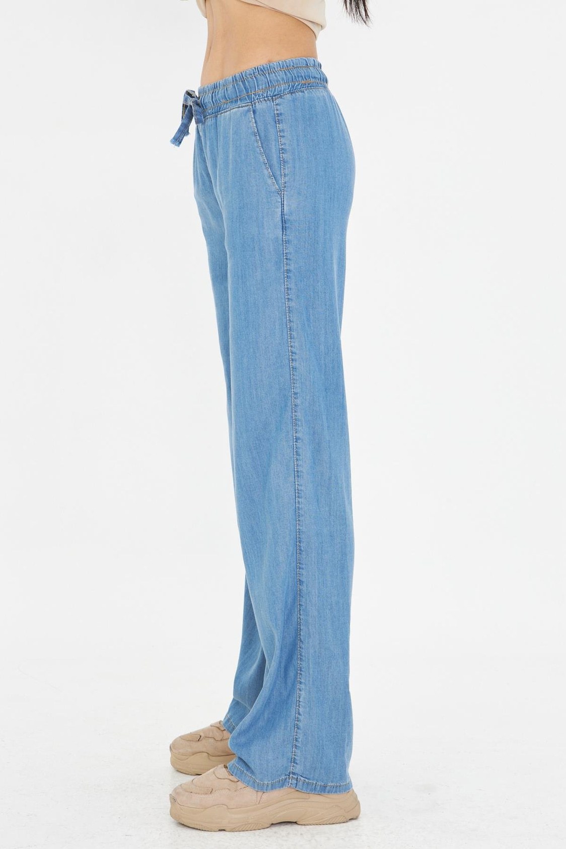 Yüksek Bel Wide-Leg Pantolon - Orta Mavi