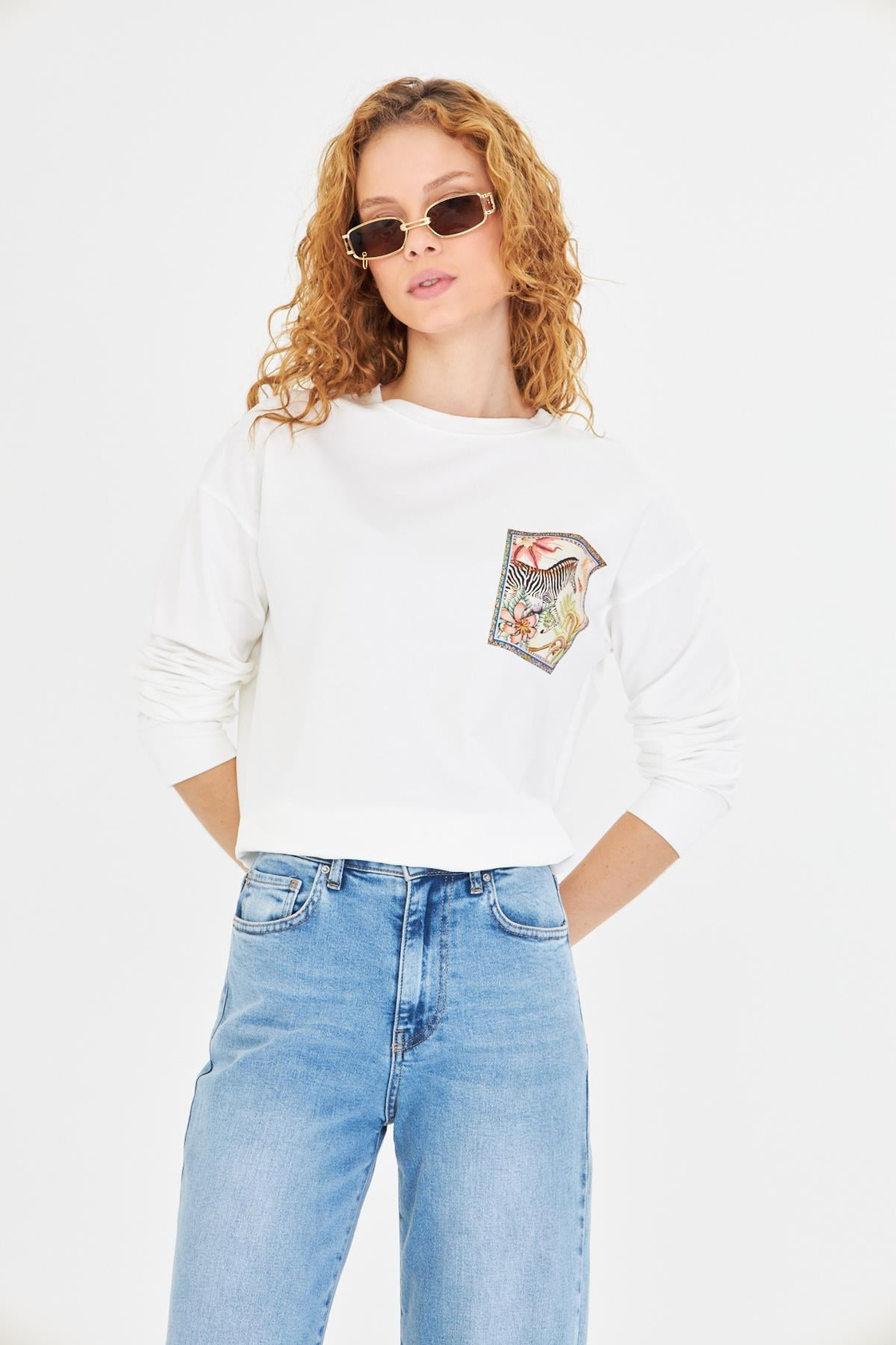Zebra Baskılı İki İplik Sweatshirt