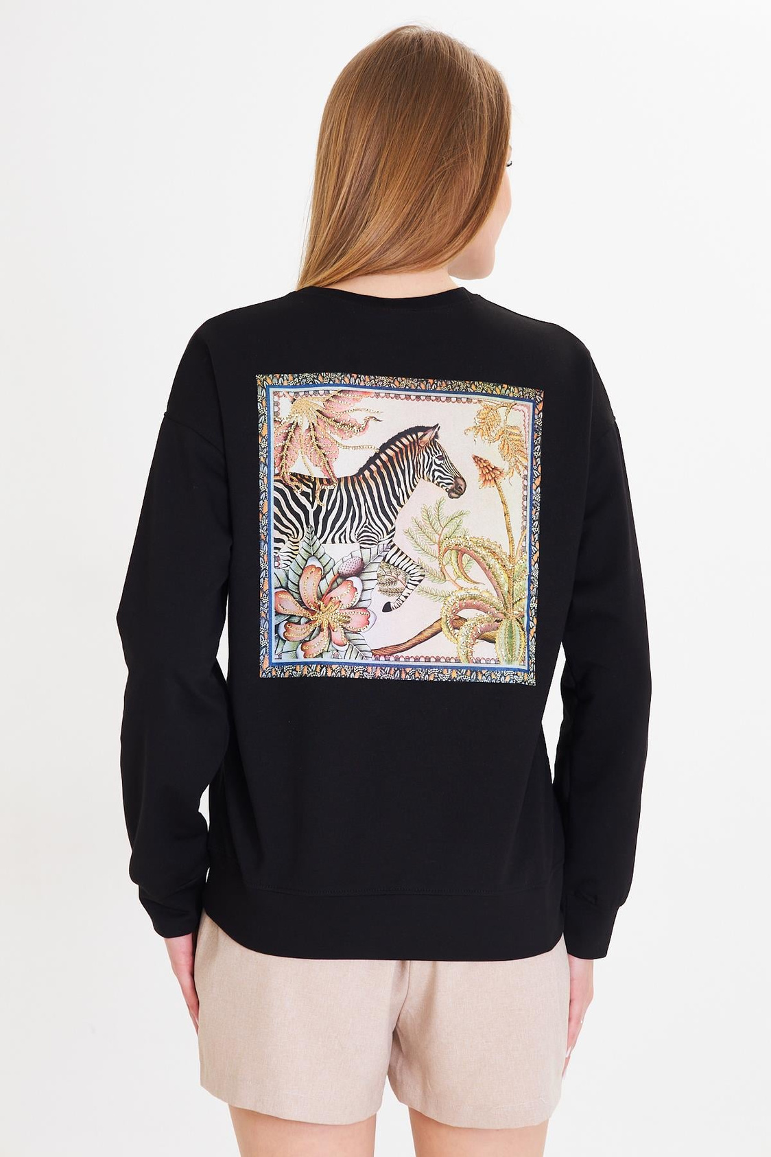 Zebra Baskılı İki İplik Sweatshirt