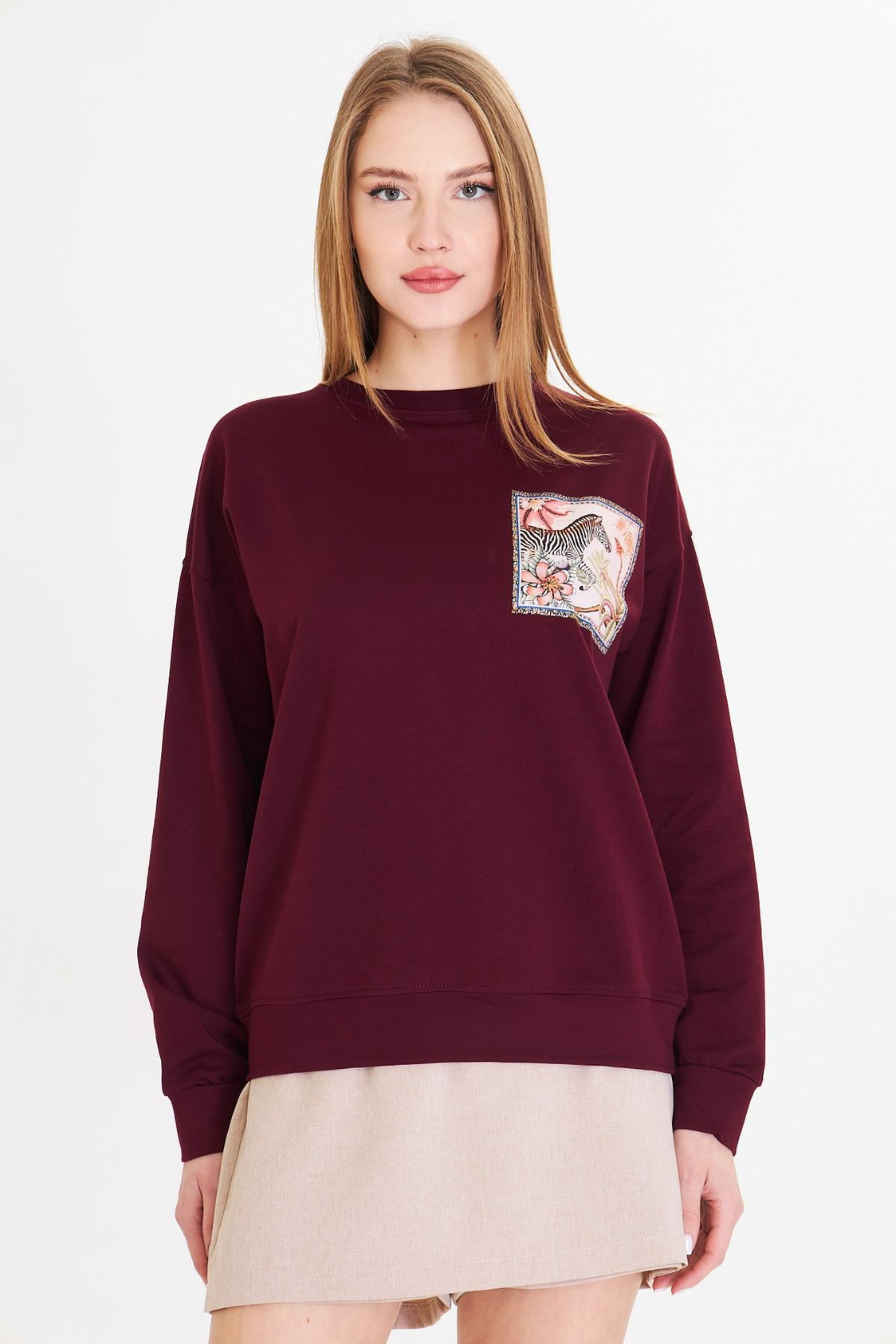 Zebra Baskılı İki İplik Sweatshirt