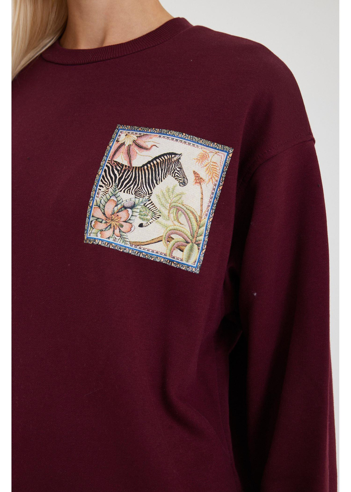 Zebra Baskılı Sweatshirt-Bordo