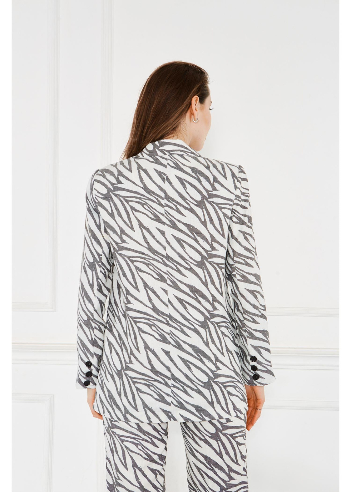 Zebra Desenli Keten Ceket-Siyah