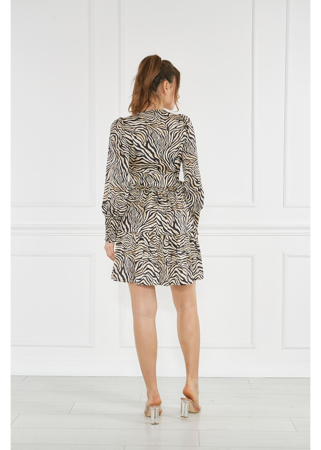 Zebra Desenli Saten Elbise