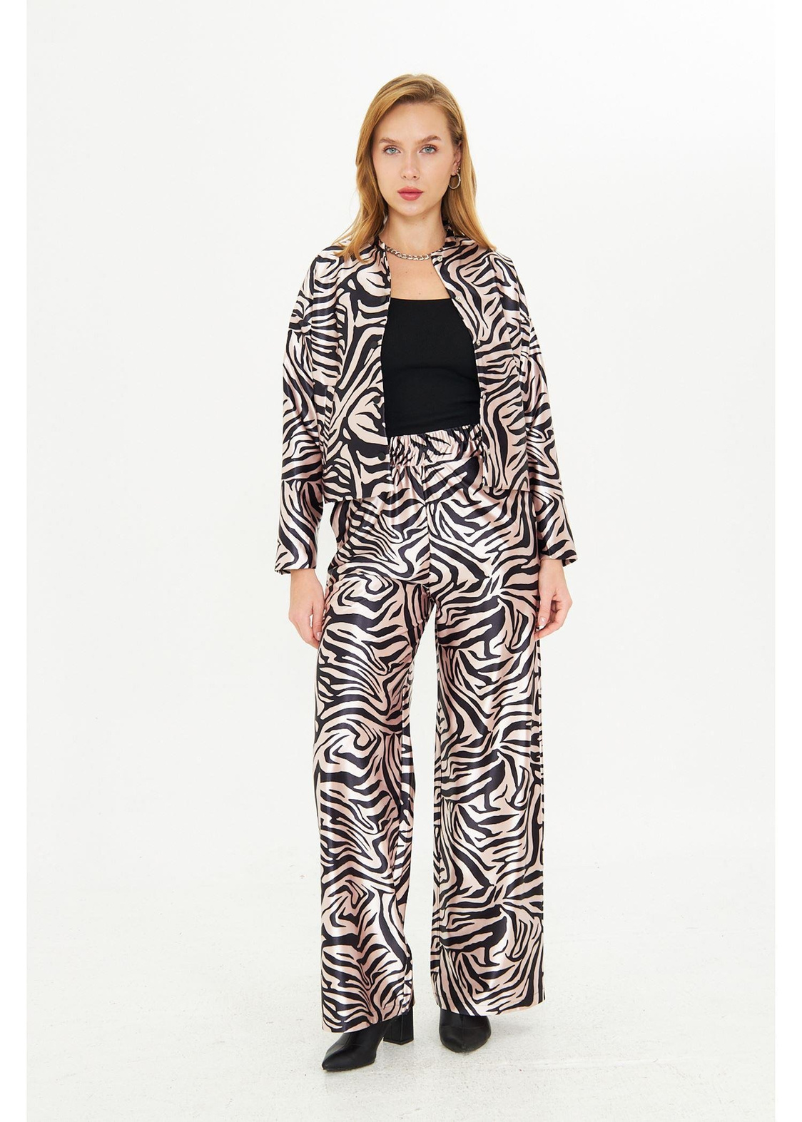 Zebra Desenli Saten Pantolon