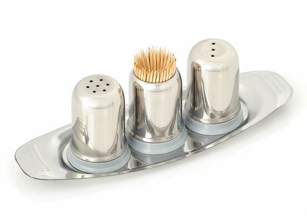 Abant Çelik Gondol Metal Baharatlık Takımı - Tuzluk, Kürdanlık, Karabiberlik | ID2417