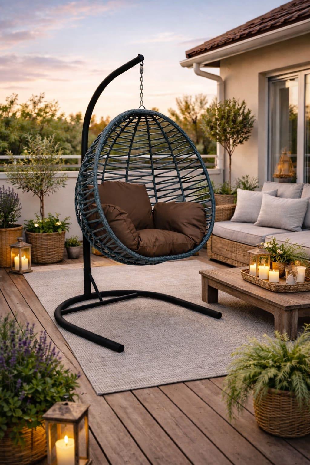 Alezy Armut Salıncak Tek Kişilik Minderli Makrome İp Örgü Bahçe-Balkon Asma Salıncak