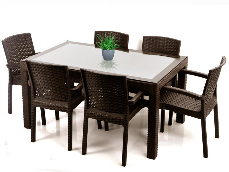 Alezy  Boğaziçi Masa Takımı Camlı 90x150 Raddan Desen Masa + 6 Adet Trend Lüx Raddan Desen Koltuk |ID4696 