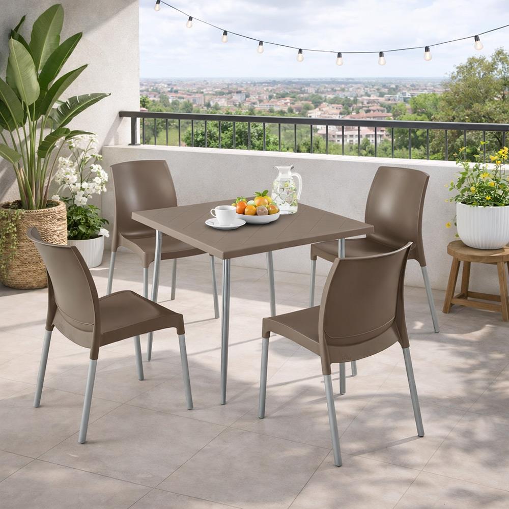 Alezy Carmen Masa Takımı 80x80 Masa + 4 Adet Castel Renkli Sandalye Cappucino | ID6403