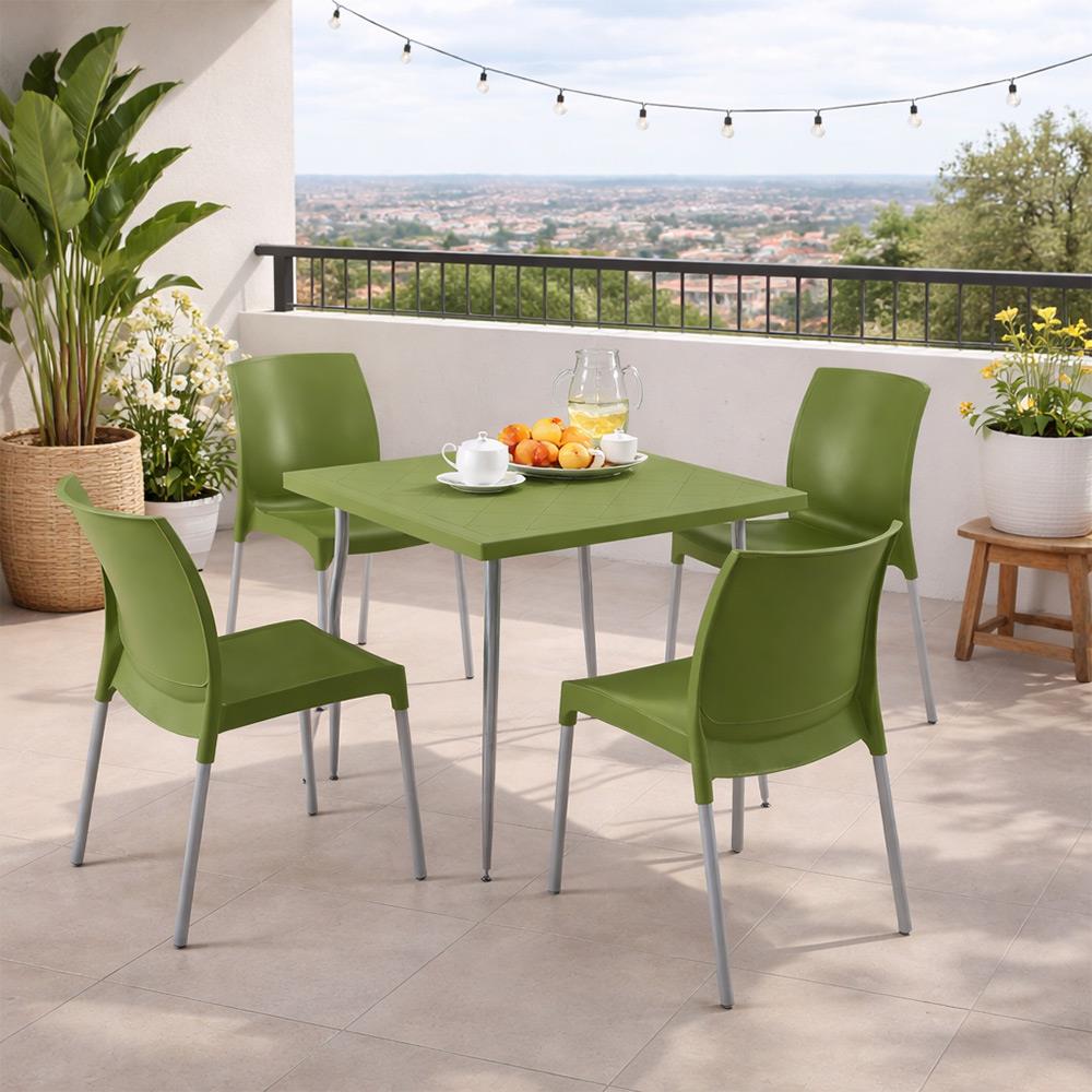 Alezy Carmen Masa Takımı 80x80 Masa + 4 Adet Castel Renkli Sandalye Yeşil | ID6408