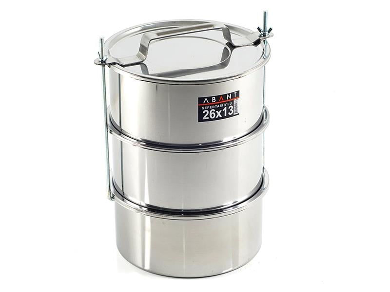 Alezy Çelik 3'lü Sefertası Yemek Taşıma Kabı - 26x13cm | ID2383