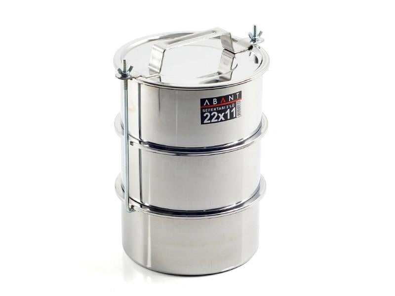 Alezy Çelik 3'lü Sefertası Yemek Taşıma Kabı - 22x11cm | ID2381