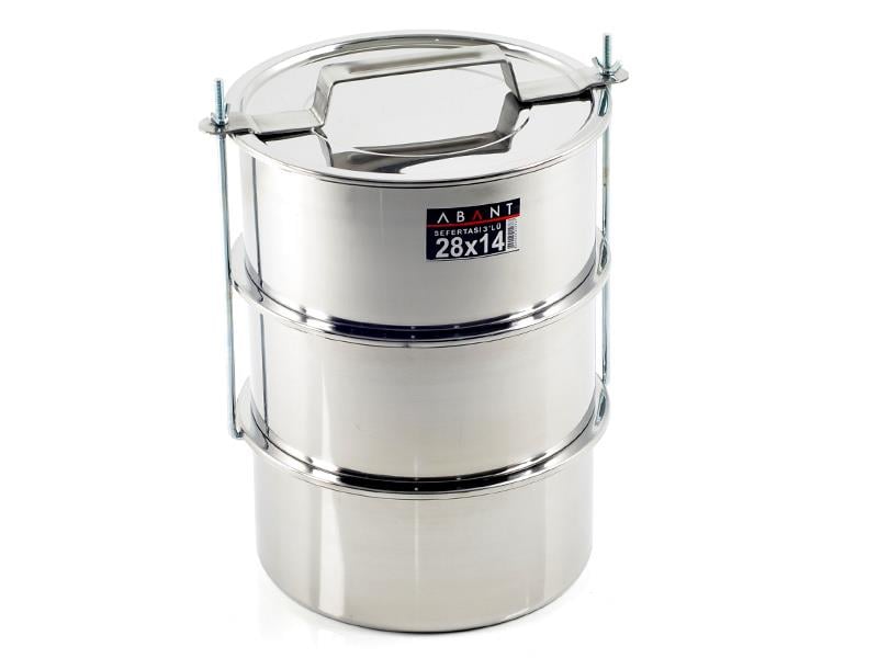 Alezy Çelik 3'lü Sefertası Yemek Taşıma Kabı - 28x14cm | ID2384