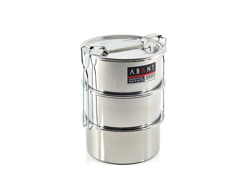 Alezy Çelik 3'lü Sefertası Yemek Taşıma Kabı - 14x7cm | ID2377