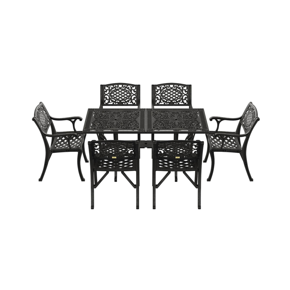 Alezy Cunda Masa Takımı 75x150cm Dikdörtgen Masa 6 Adet Cunda Koltuk Ferforje Görünümlü Set