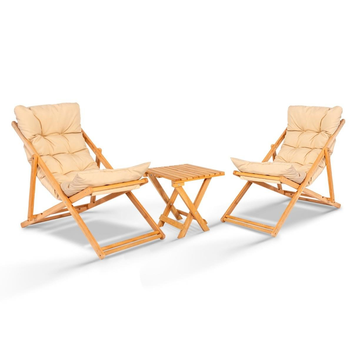 Alezy İkili Ahşap Plaj, Havuz, Sahil Şezlongu Minderli Plaj Masalı | ID6534