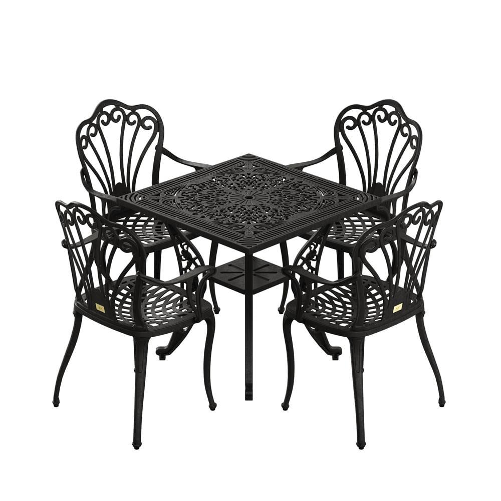 Alezy İstanbul Masa Takımı 75 cm Kare Masa 4 Adet İstanbul Koltuk Ferforje Görünümlü Set