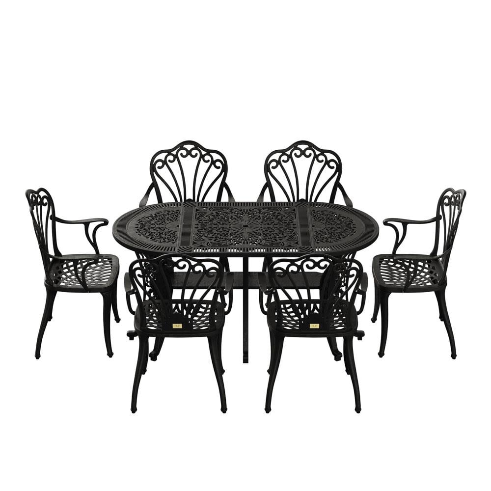 Alezy İstanbul Masa Takımı 90x150 cm Oval Masa 6 Adet İstanbul Koltuk Ferforje Görünümlü Set