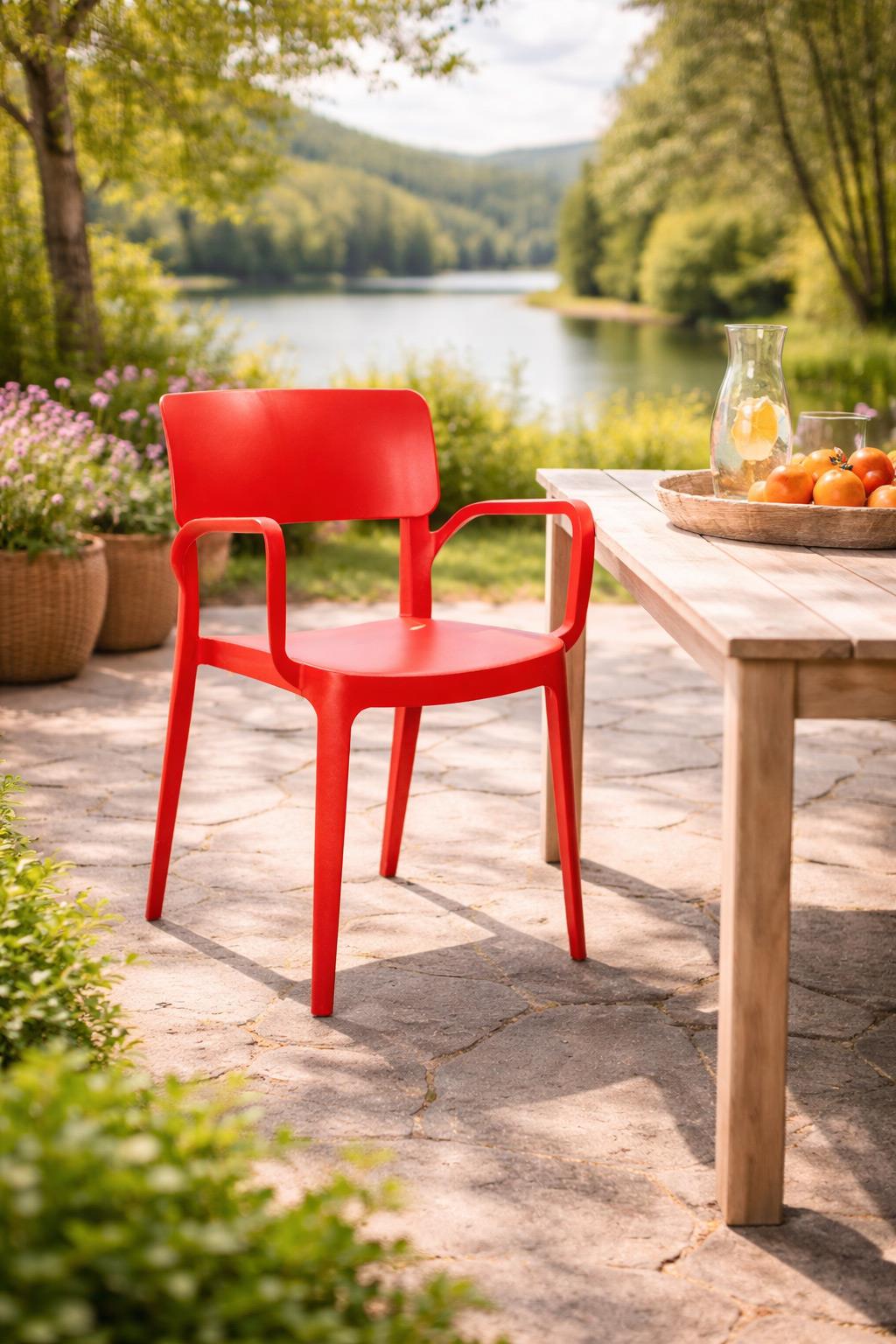 Alezy Panora Bahçe Balkon Sandalye Koltuk Kırmızı | ID6192