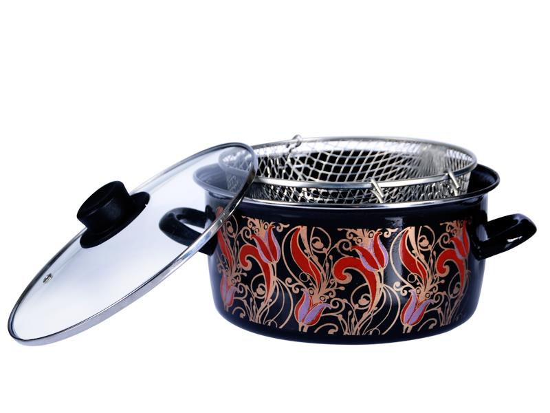 Emaye Cam Kapaklı Kızartma Tenceresi Fritöz Seti | ID3848