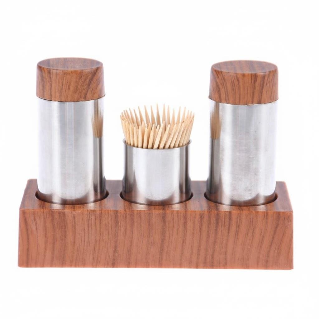 Gül Çelik Ahşap Görünümlü Standart Karabiberlik ve Tuzluk Seti | ID5224