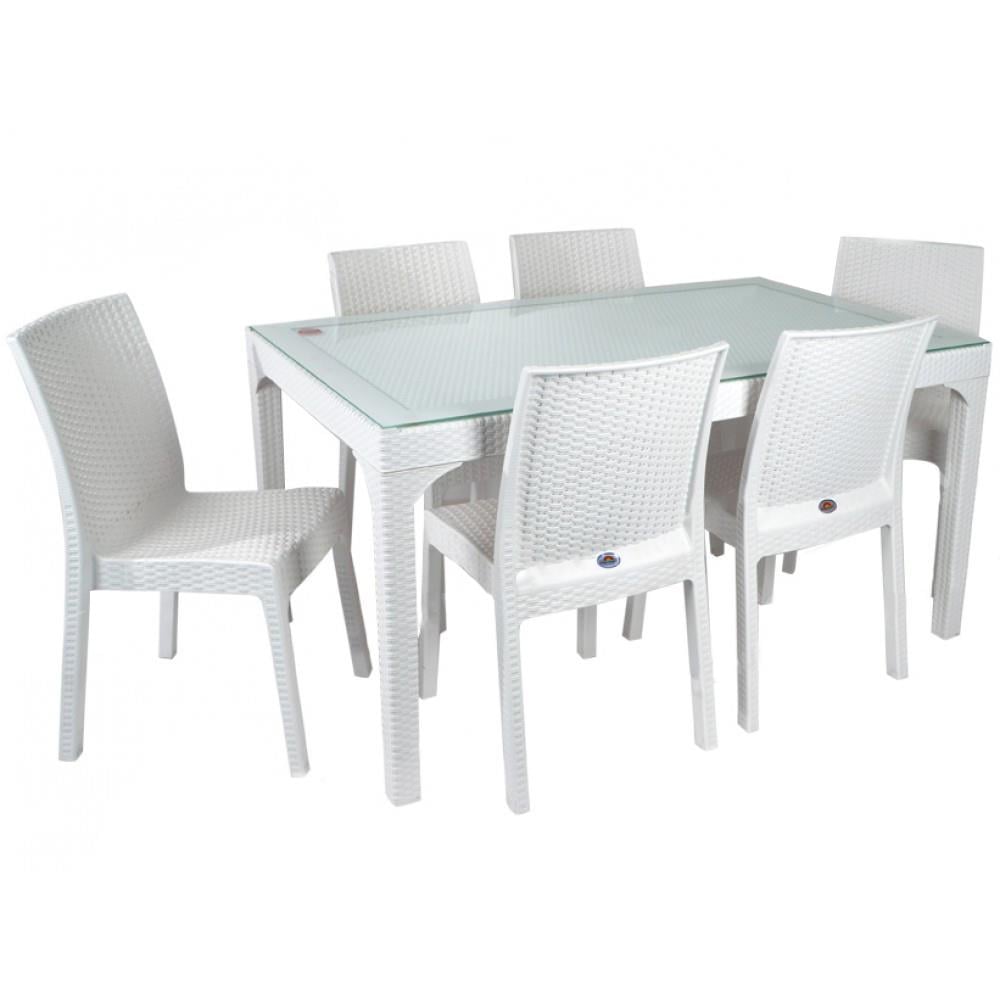 Holiday HM725 Rattan Camlı 80x140 Masa + 6 Adet HK710 Deluxe Sandalye | ID2815