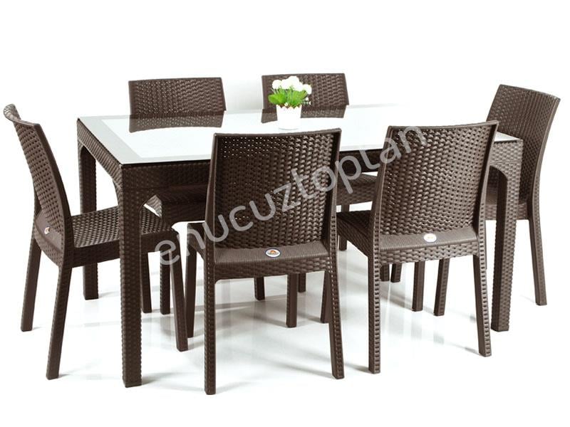Holiday HM730 Rattan Camlı 90x150 Masa + 6 Adet HK710 Deluxe Sandalye | ID2818