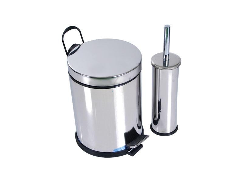 Krom Pedallı Çöp Kovası 5 Litre + Krom Tuvalet Fırçası | ID3012