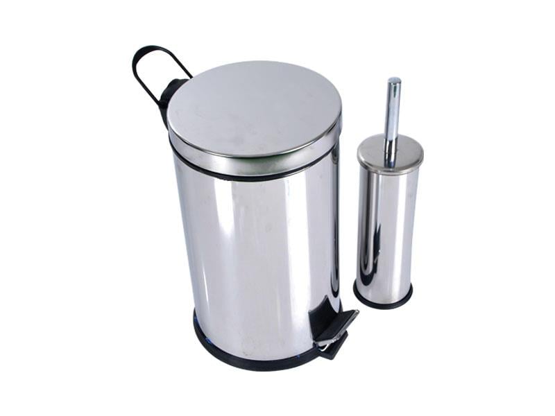 Krom Pedallı Çöp Kovası 8 Litre + Krom Tuvalet Fırçası | ID3013