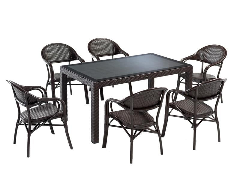 Novussi NST-001 Nirvana Bahçe Masa Takımı 90x150 Camlı Masa + 6 Koltuk Kahverengi | ID4628