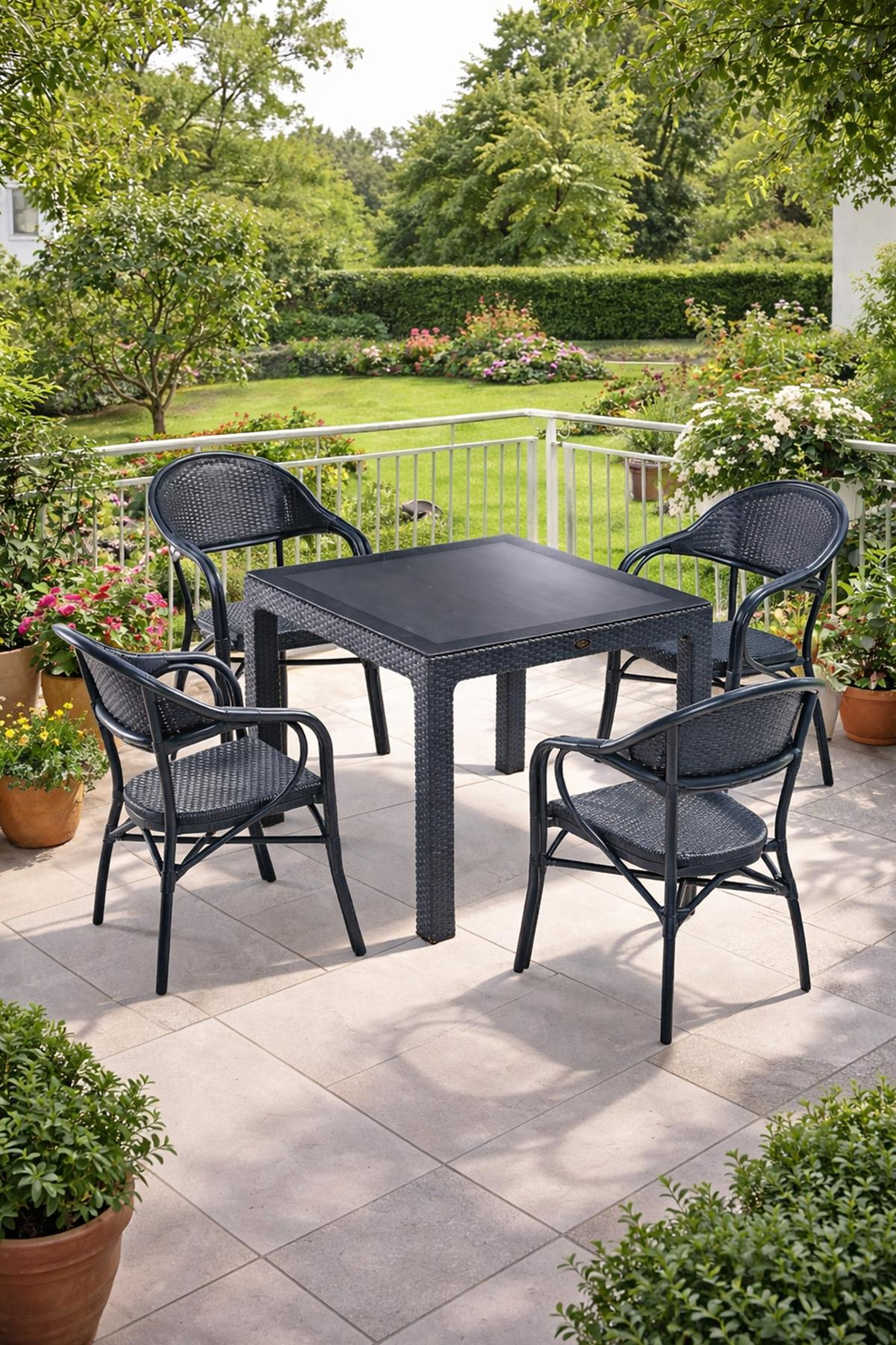 Novussi NST-002 Nirvana Bahçe Masa Takımı 90x90 Camlı Masa + 4 Koltuk Antrasit | ID4631