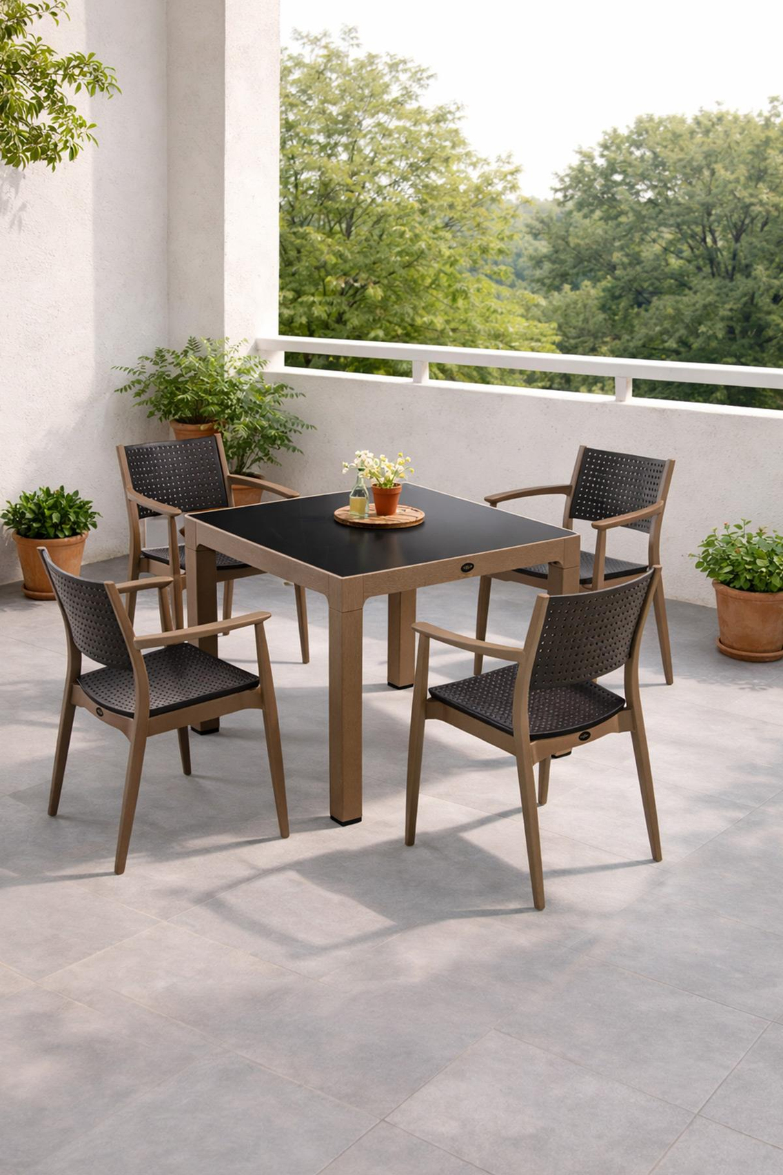 Novussi NST-010 Seginus Bahçe Masa Takımı Camlı Masa + 4 Koltuk | ID4647 