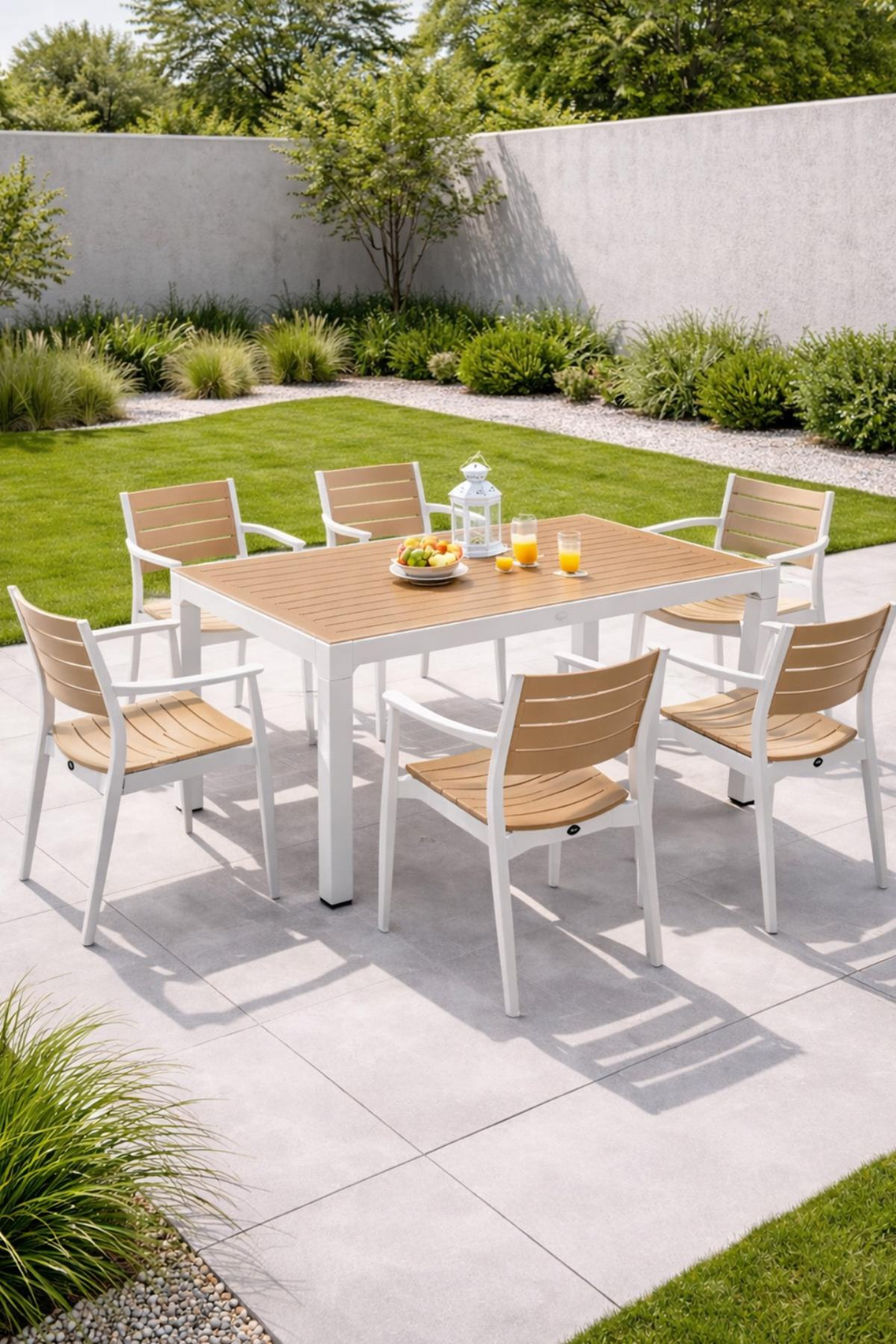 Novussi NST-011 Regnum Bahçe Masa Takımı Camlı Masa + 6 Koltuk Beyaz | ID4655