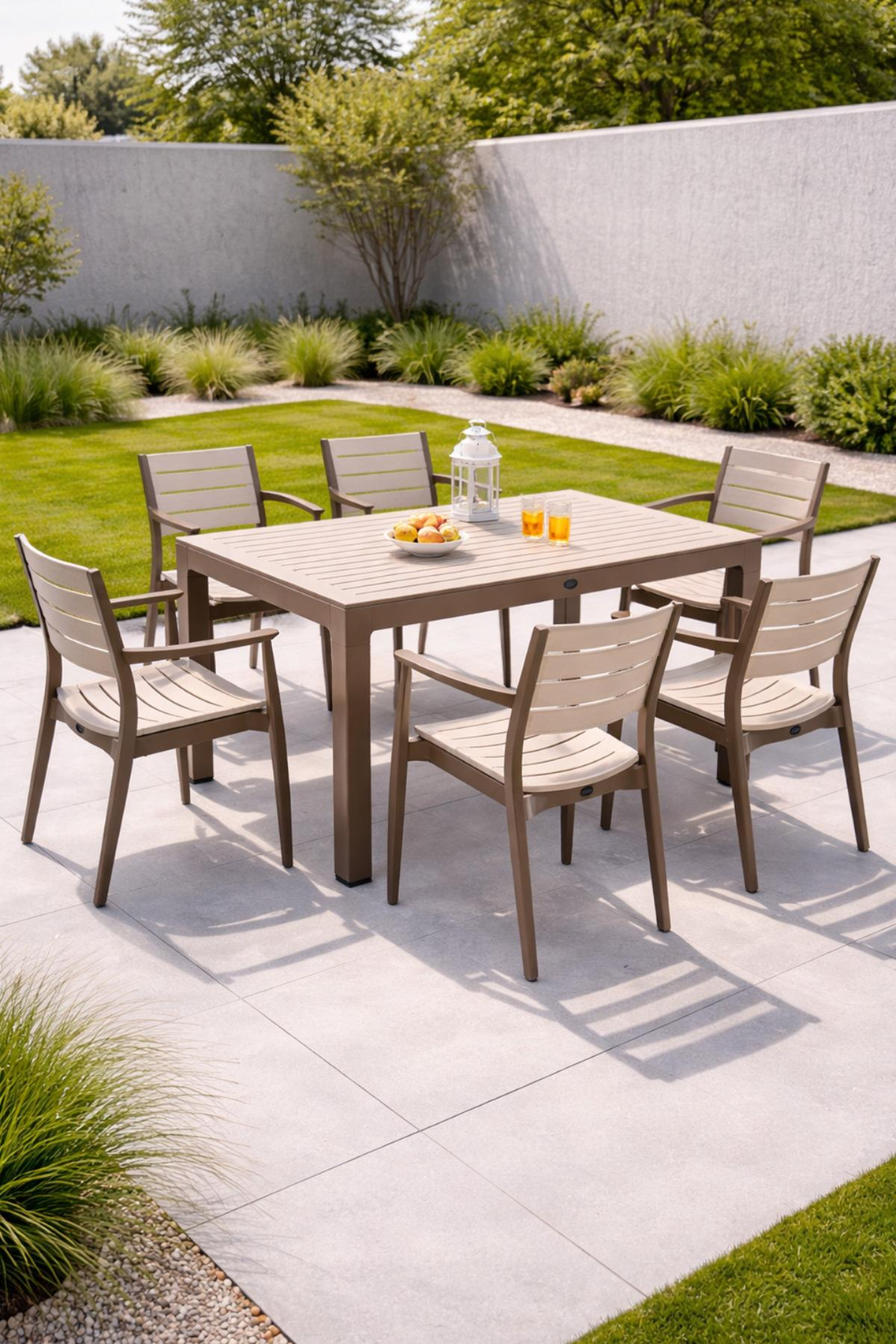 Novussi NST-011 Regnum Bahçe Masa Takımı Camlı Masa + 6 Koltuk Çöl Kahve | ID4653