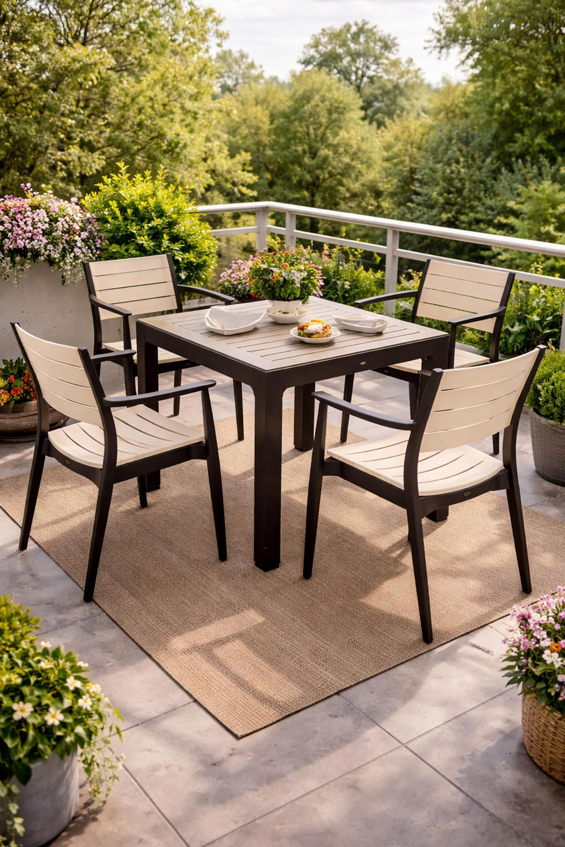 Novussi NST-012 Regnum Bahçe Masa Takımı Camlı Masa + 4 Koltuk Kahverengi | ID4650