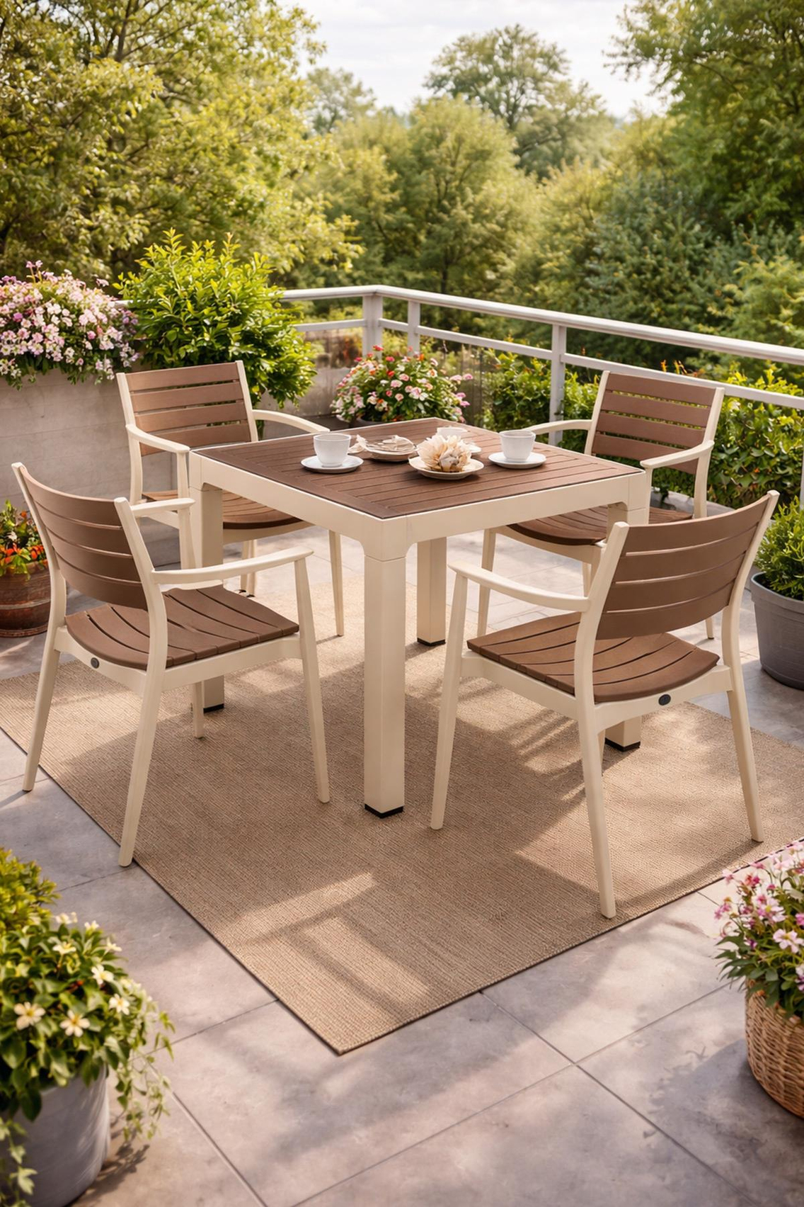 Novussi NST-012  Regnum Bahçe Masa Takımı Camlı Masa + 4 Koltuk Cappucino | ID4652