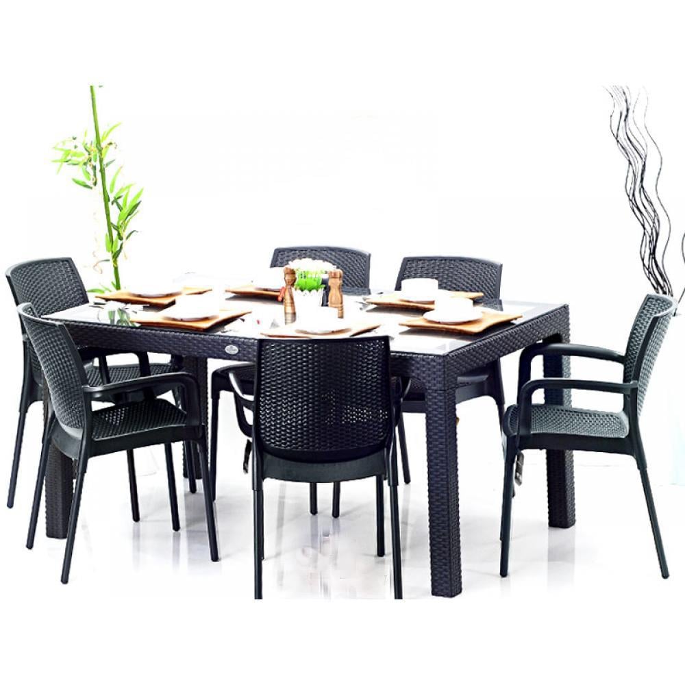 Novussi Rattan Camlı 90x150 Masa + 6 Adet Sunset Koltuk | ID1278