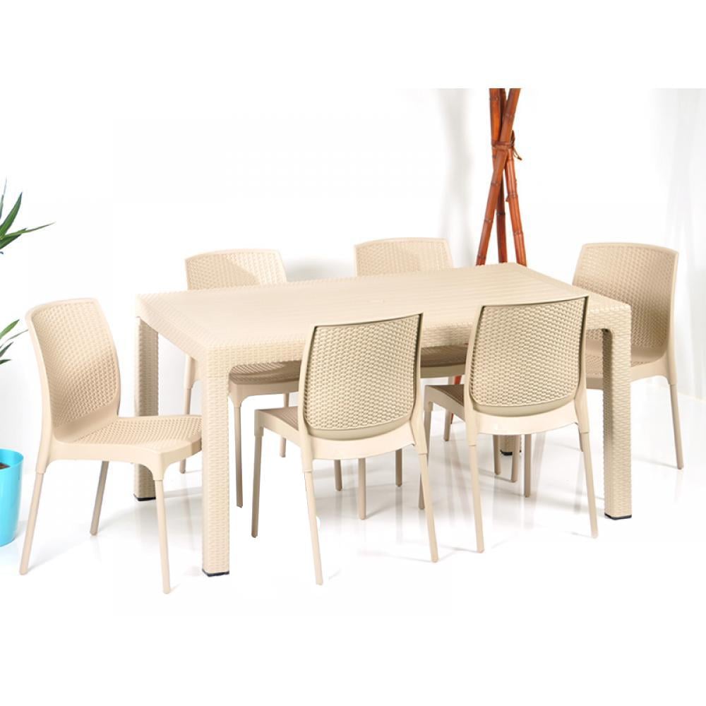 Novussi Rattan Camsız 90x150 Masa + 6 Adet Sunny Sandalye | ID1476