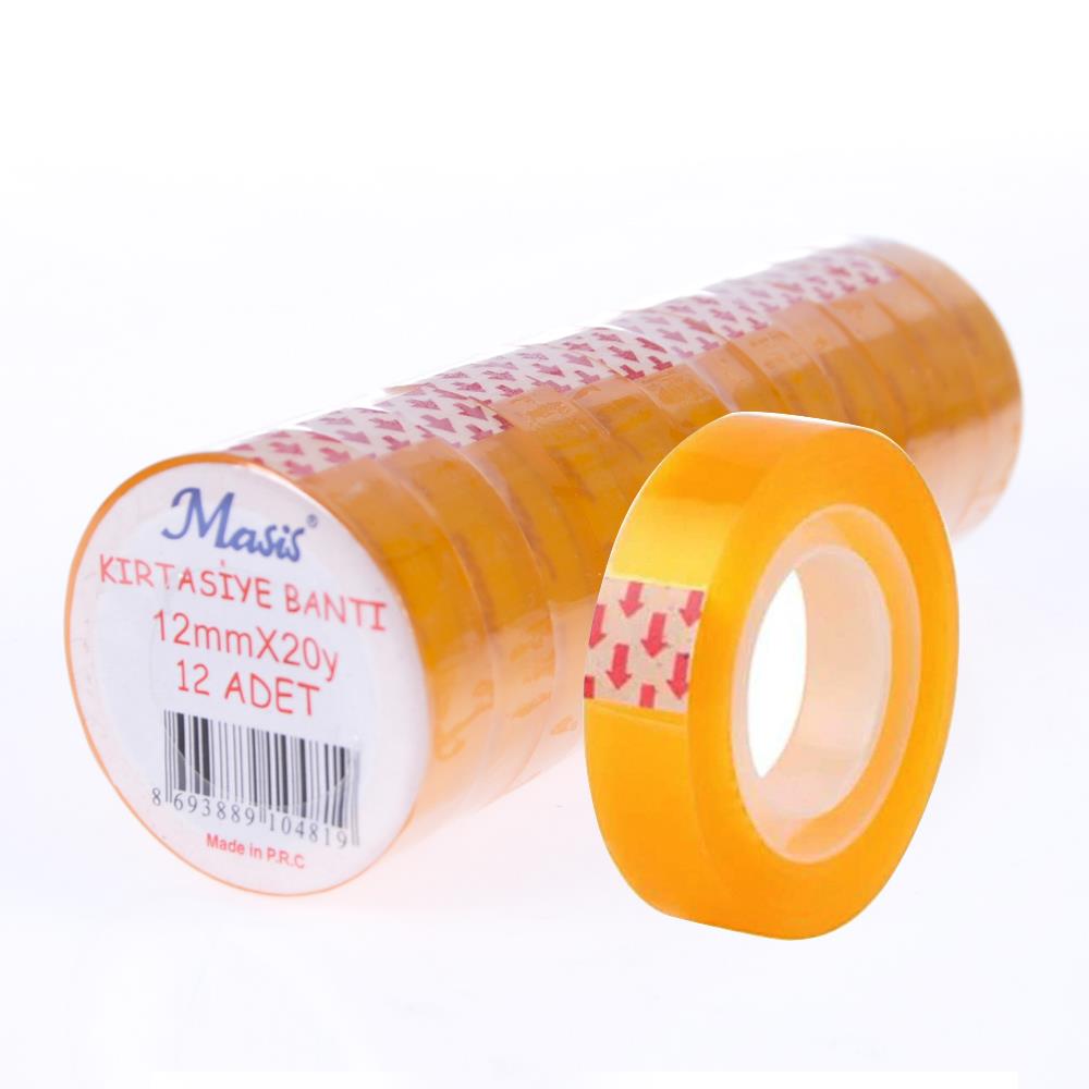 Şeffaf PVC Kırtasiye Para Bandı 12mmx20m 12'li | ID4970 