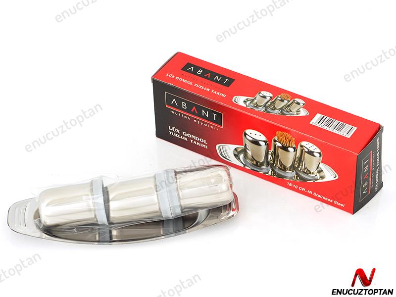 Abant Çelik Gondol Metal Baharatlık Takımı - Tuzluk, Kürdanlık, Karabiberlik | ID2417