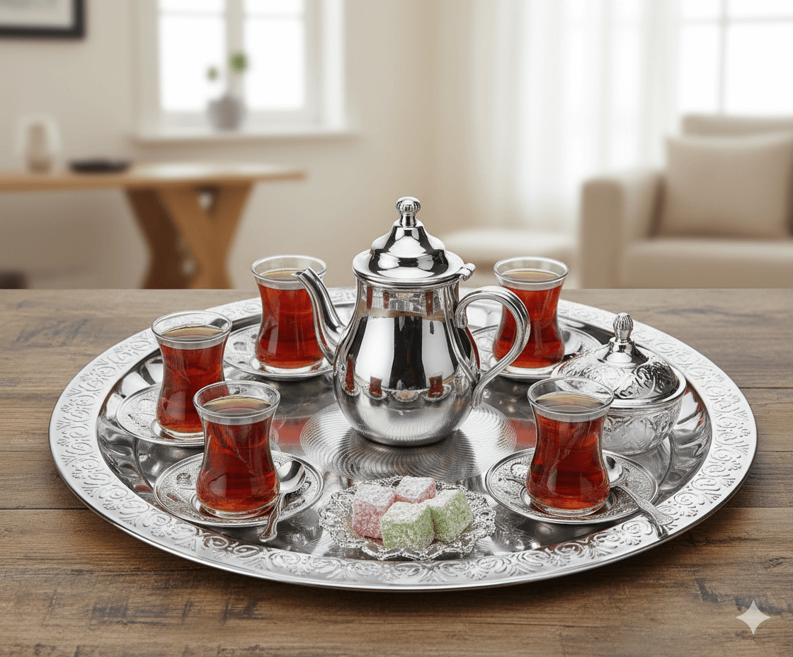 Abant Çelik Palmiye Çay Tepsisi No:1 - 36cm | ID3647