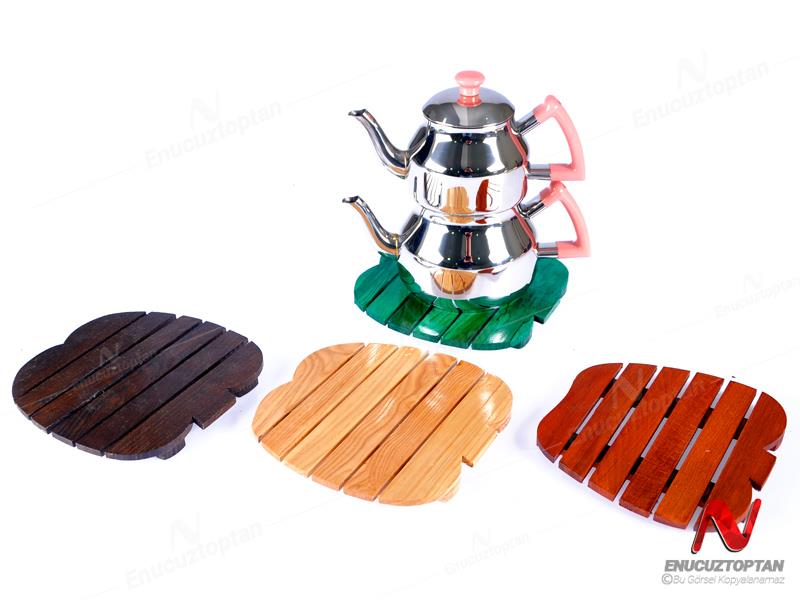 Ahşap Nihale Çaydanlık Altlığı Elma Desenli 20x20 cm | ID4442