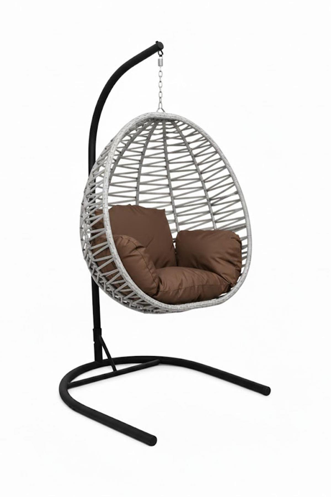 Alezy Armut Salıncak Tek Kişilik Minderli Makrome İp Örgü Bahçe-Balkon Asma Salıncak