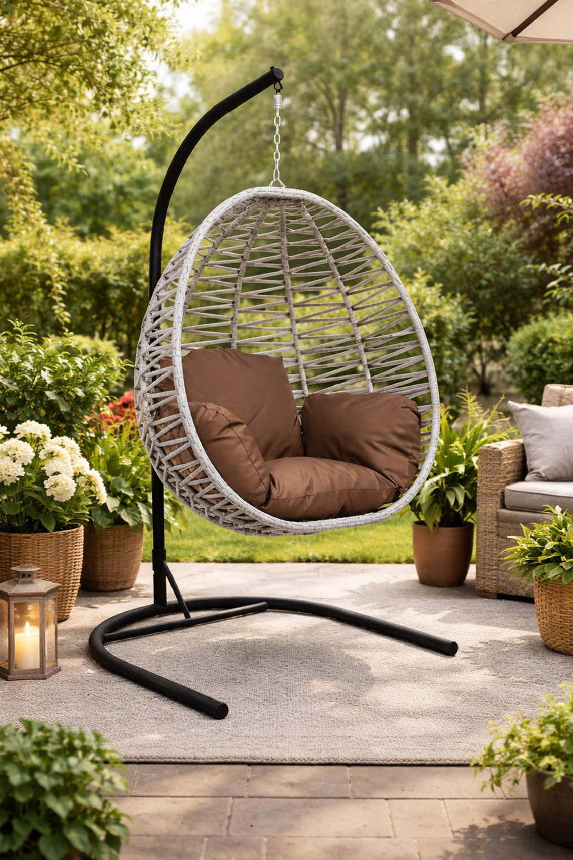 Alezy Armut Salıncak Tek Kişilik Minderli Makrome İp Örgü Bahçe-Balkon Asma Salıncak