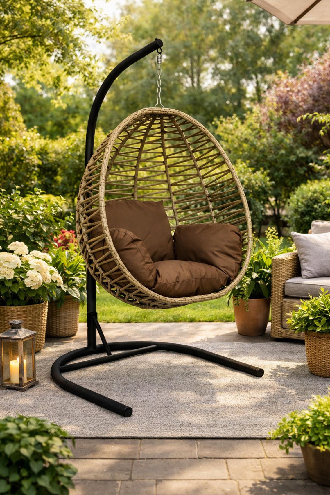 Alezy Armut Salıncak Tek Kişilik Minderli Makrome İp Örgü Bahçe-Balkon Asma Salıncak