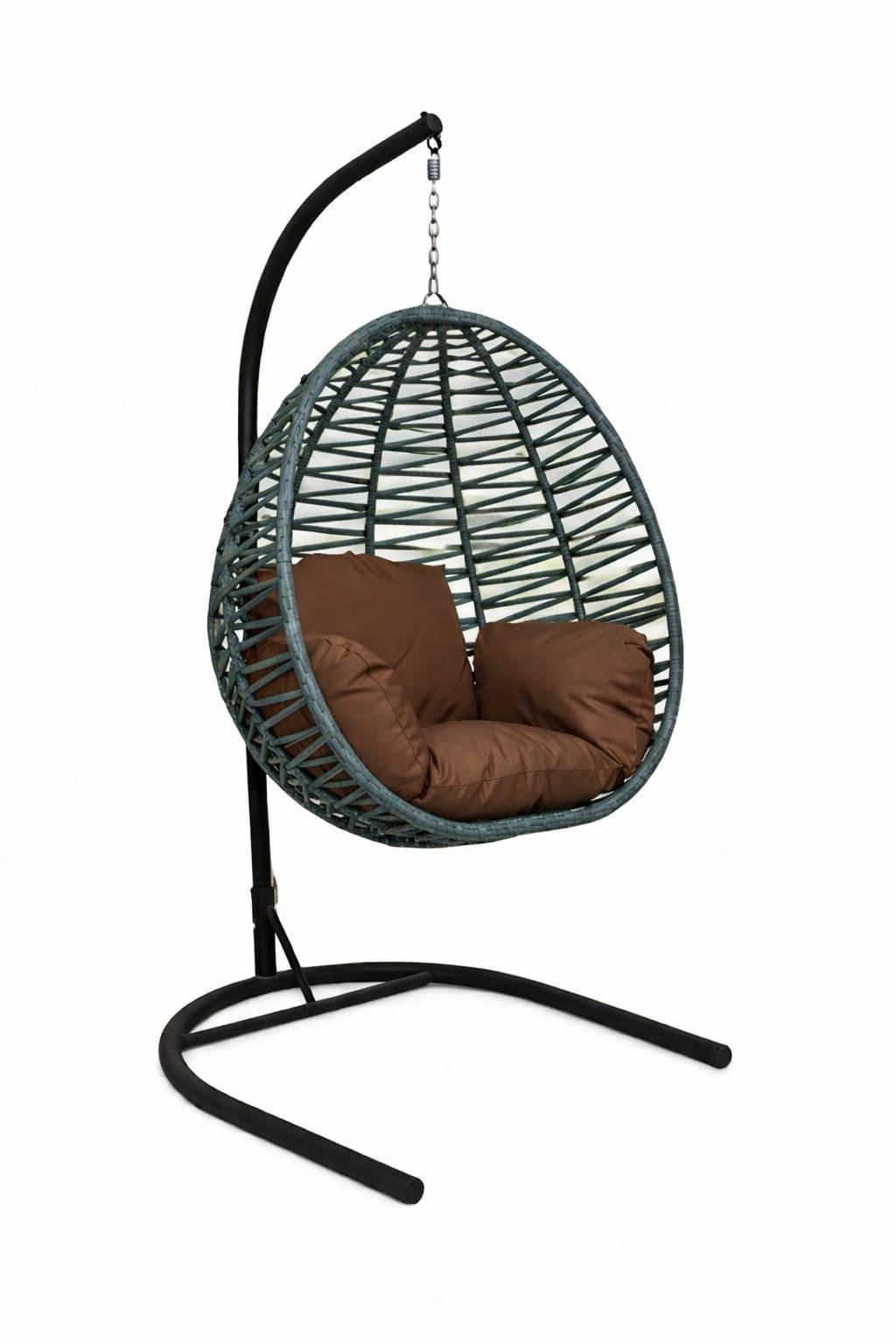 Alezy Armut Salıncak Tek Kişilik Minderli Makrome İp Örgü Bahçe-Balkon Asma Salıncak