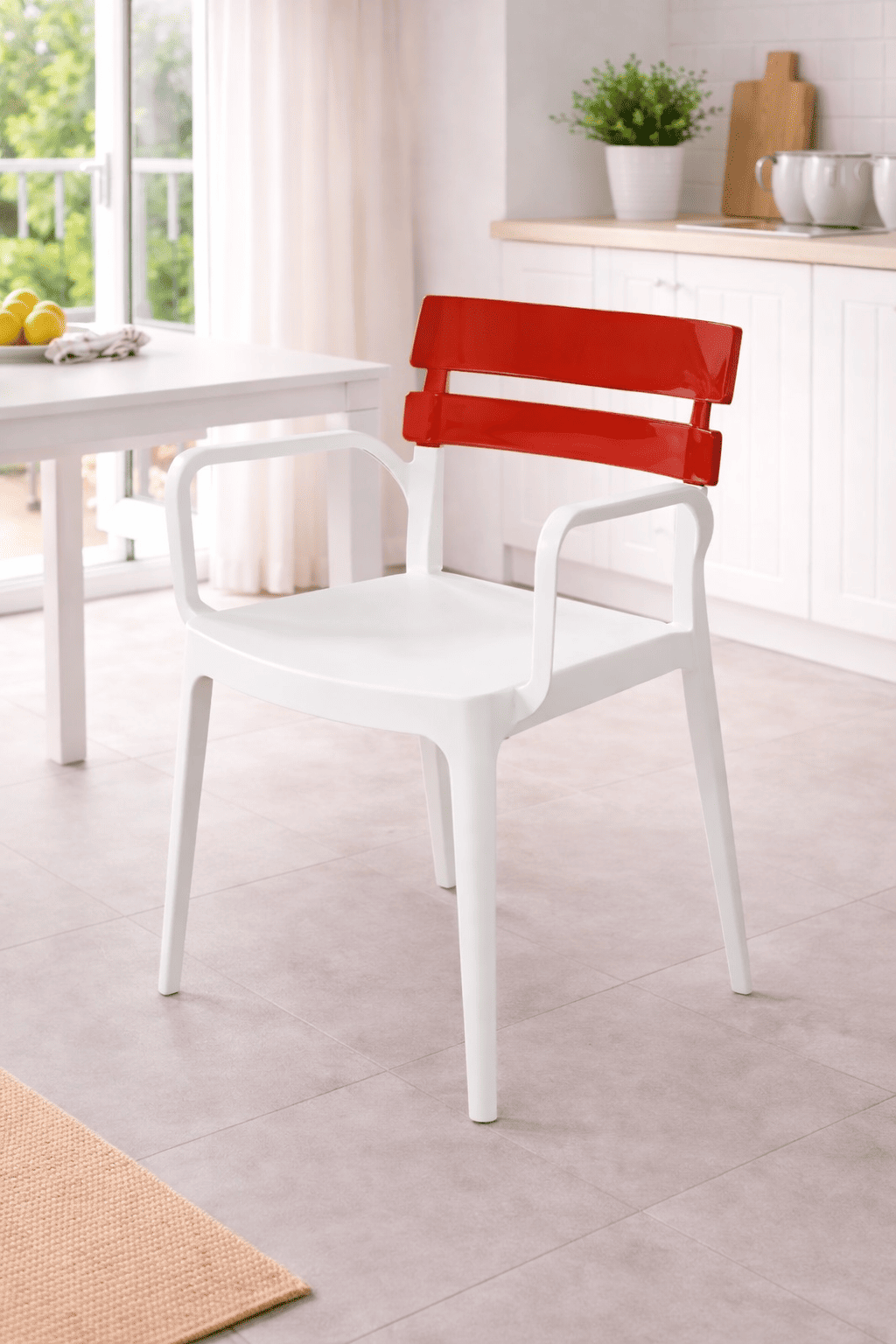 Alezy Bermuda Beyaz Ayaklı Bahçe Balkon Koltuk Kırmızı | ID6369