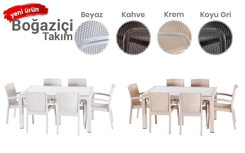 Alezy  Boğaziçi Masa Takımı Camlı 90x150 Raddan Desen Masa + 6 Adet Trend Lüx Raddan Desen Koltuk |ID4696 