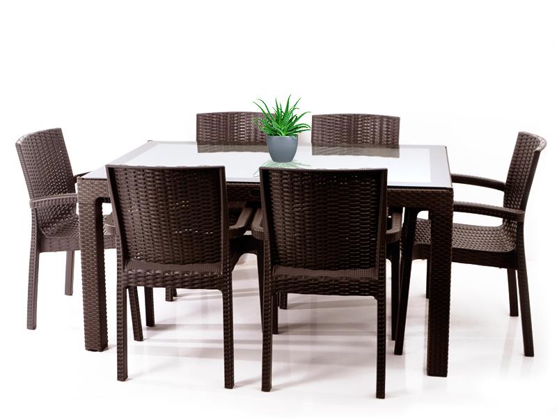 Alezy  Boğaziçi Masa Takımı Camlı 90x150 Raddan Desen Masa + 6 Adet Trend Lüx Raddan Desen Koltuk |ID4696 
